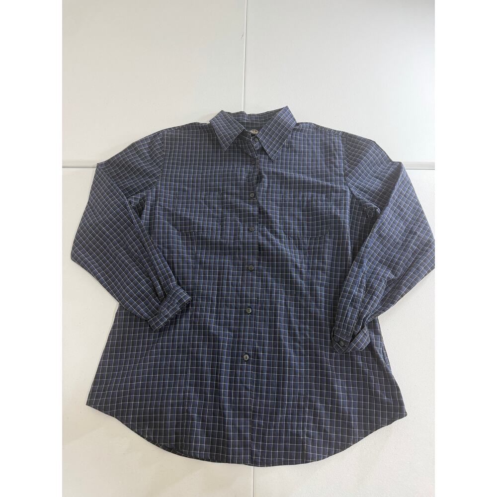 Dockers Mens XL Navy Blue Plaid Long Sleeve Button Down Dress Shirt Cotton